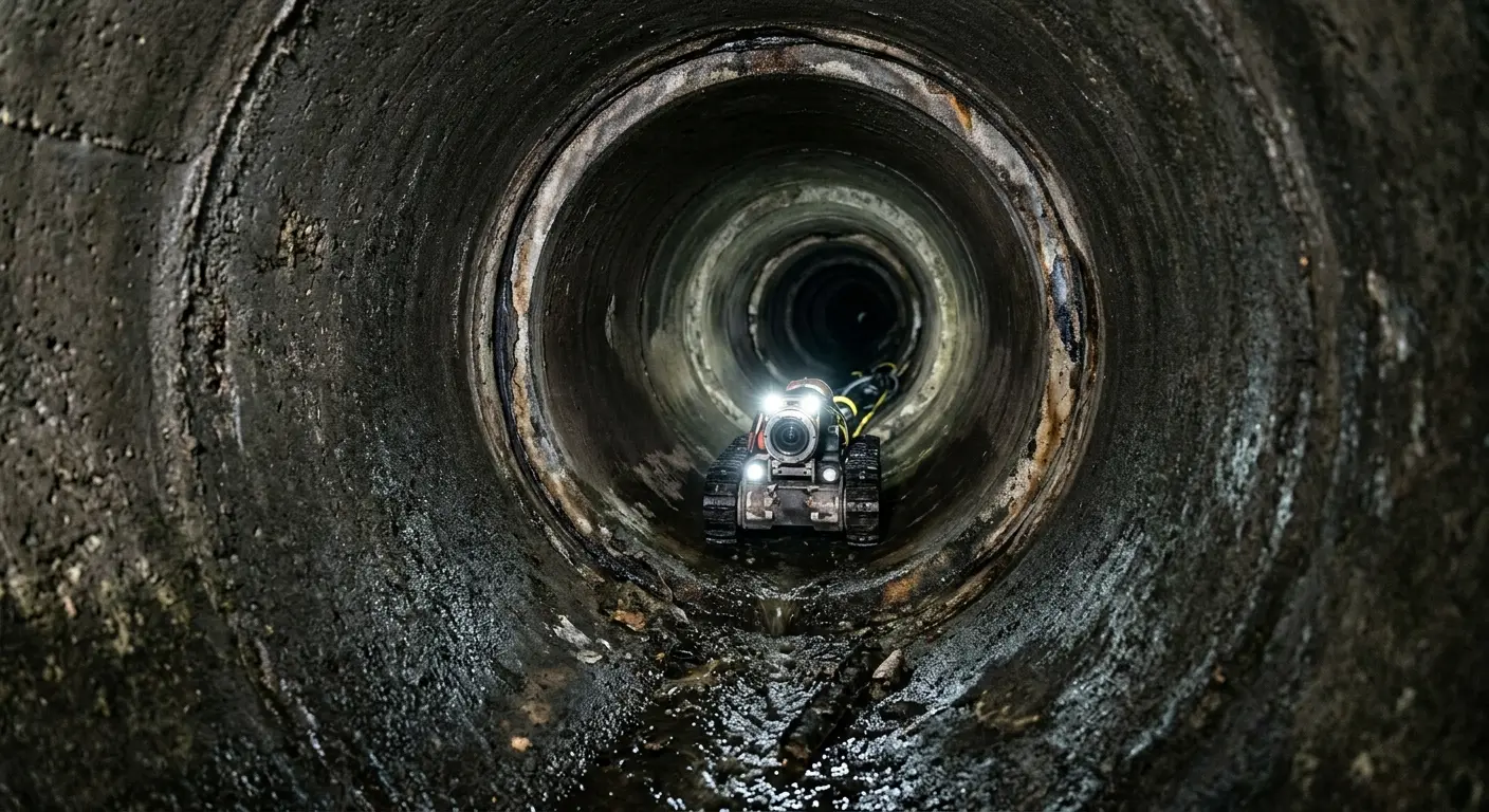 Robotic sewer camera inspecting pipe interior for Sewer Line Repair in Cohasset